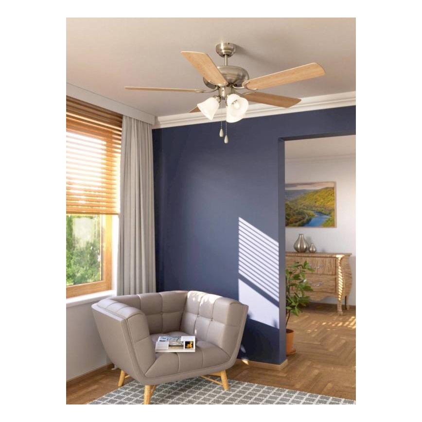 Eglo 35077 - Stropný ventilátor LAS PALMAS 3xE27/40W/230V matný chróm/hnedá