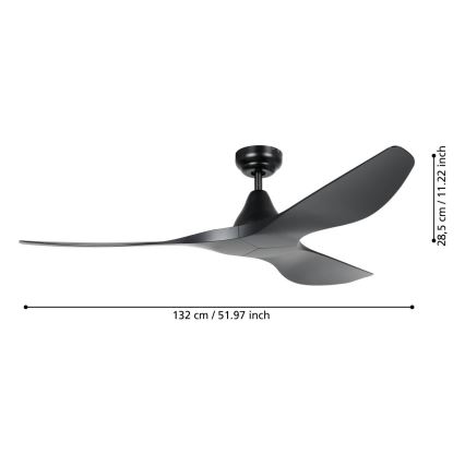Eglo - Stropný ventilátor pr. 132 cm, čierny + diaľkové ovládanie
