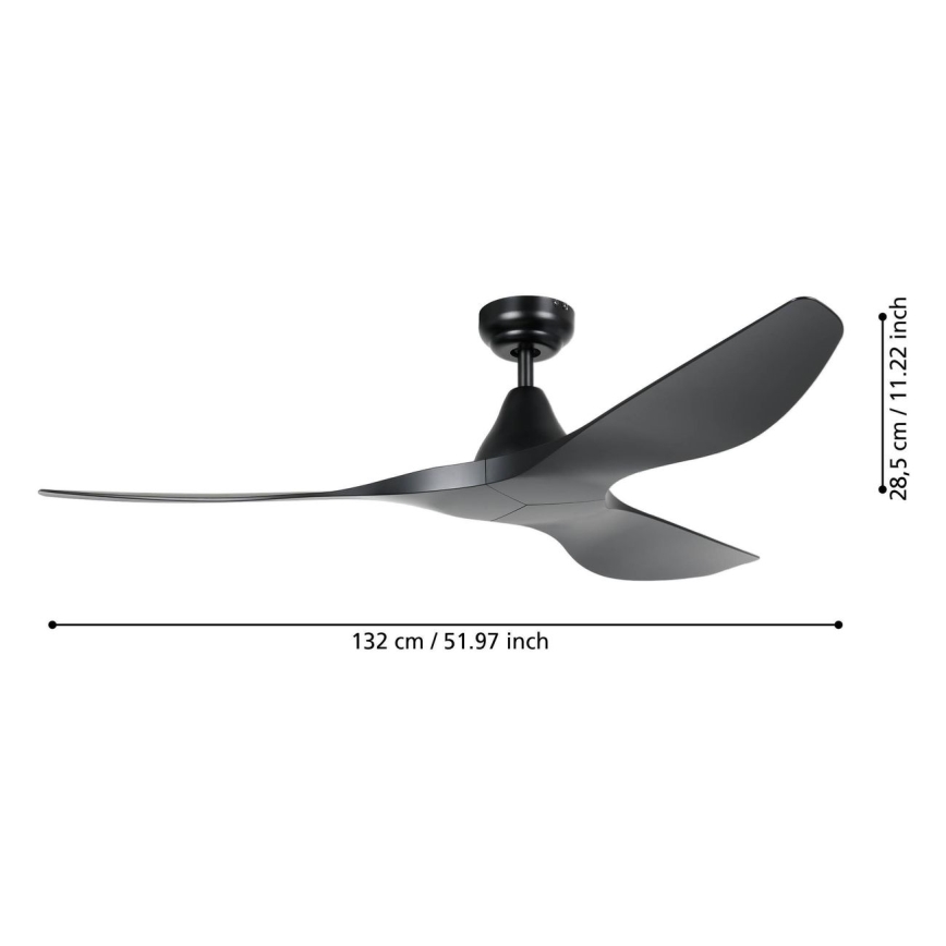 Eglo - Stropný ventilátor pr. 132 cm, čierny + diaľkové ovládanie
