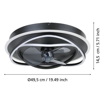 Eglo - LED Stmievateľný stropný ventilátor 4xLED/9W/230V 2700-6500K priemer 50 cm čierny + diaľkové ovládanie