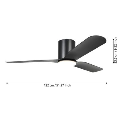 Eglo - LED Stmievateľný stropný ventilátor LED/17W/230V 3000/4000/5000K pr. 132 cm čierny + diaľkové ovládanie