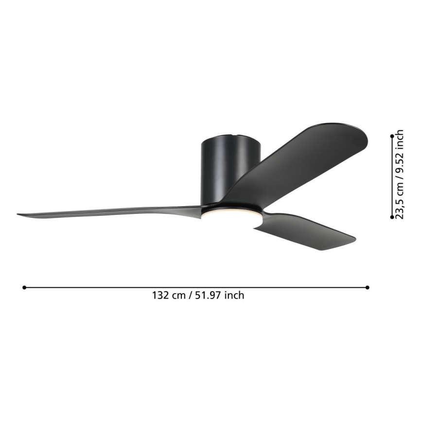 Eglo - LED Stmievateľný stropný ventilátor LED/17W/230V 3000/4000/5000K pr. 132 cm čierny + diaľkové ovládanie