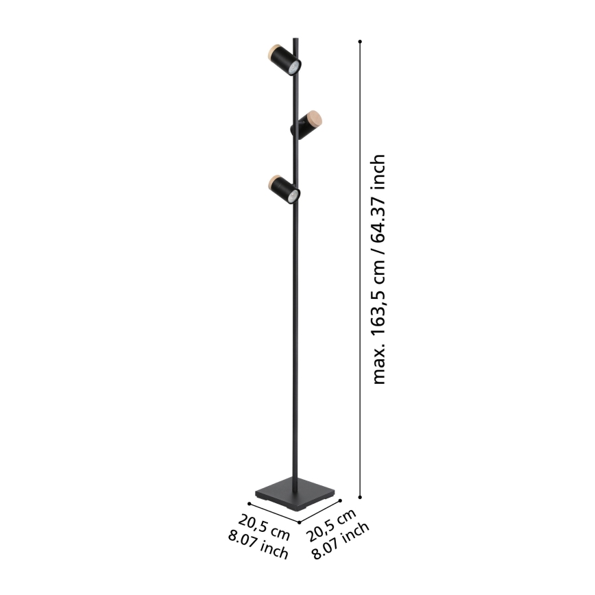 Eglo - LED Stojacia lampa 3xGU10/4,5W/230V 3000K čierna/hnedá