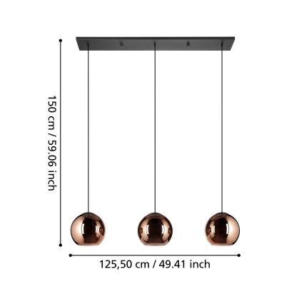 Eglo - Luster na lanku 3xE27/40W/230V medená