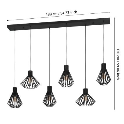 Eglo - Luster na lanku 6xE27/40W/230V čierna