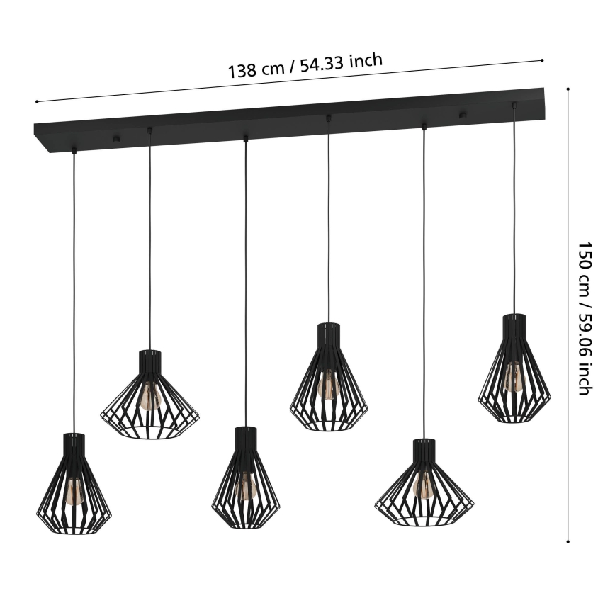 Eglo - Luster na lanku 6xE27/40W/230V čierna