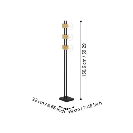 Eglo - Stojacia lampa 3xE27/40W/230V čierna/hnedá
