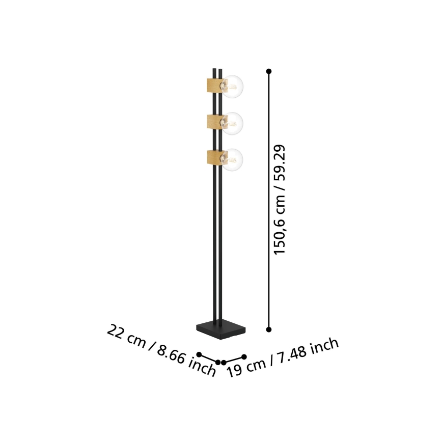 Eglo - Stojacia lampa 3xE27/40W/230V čierna/hnedá