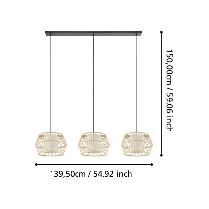 Eglo - Luster na lanku 3xE27/40W/230V bambus