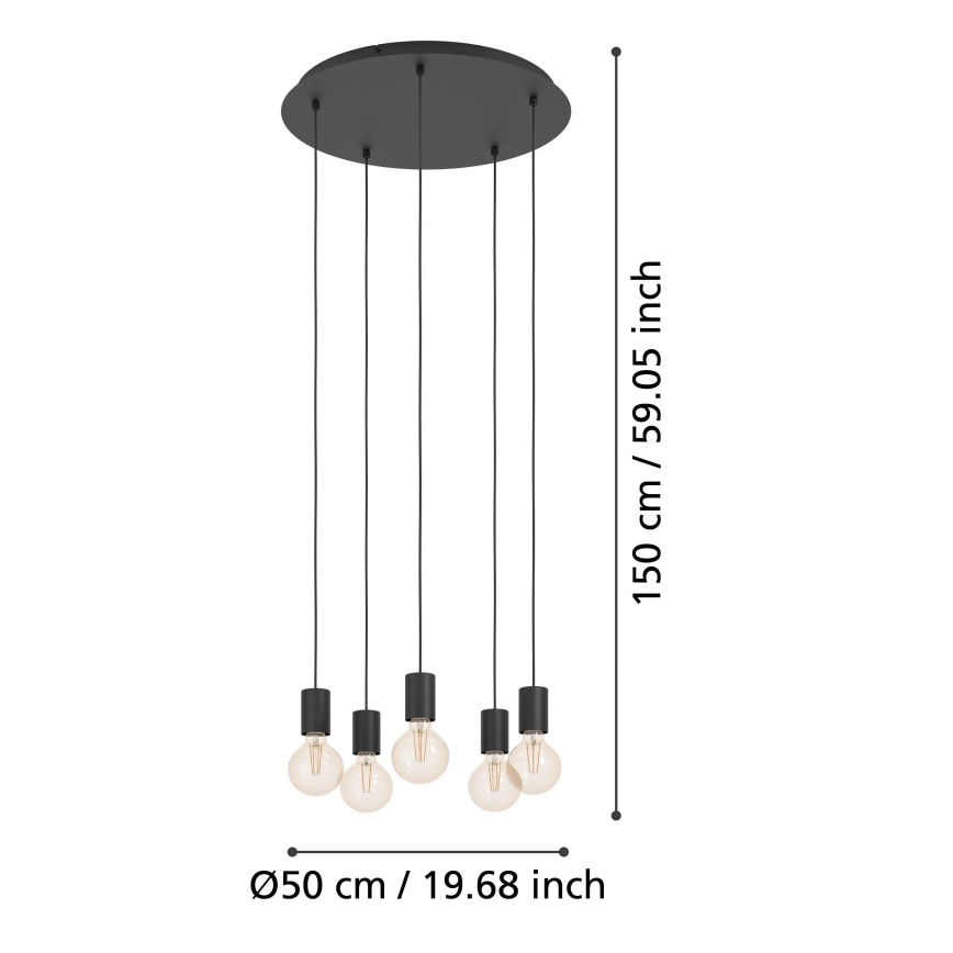Eglo - Luster na lanku 5xE27/40W/230V čierna