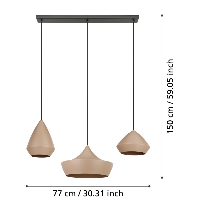 Eglo - Luster na lanku 3xE27/28W/230V béžová
