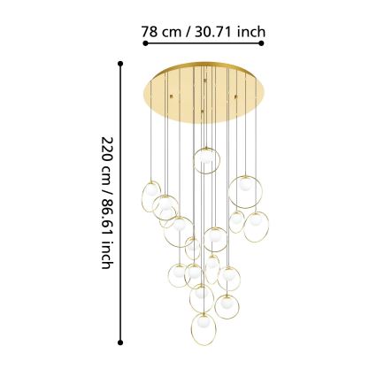 Eglo - LED Stmievateľný luster na lanku 17xLED/3W/230V 3000K pr. 78 cm zlatá