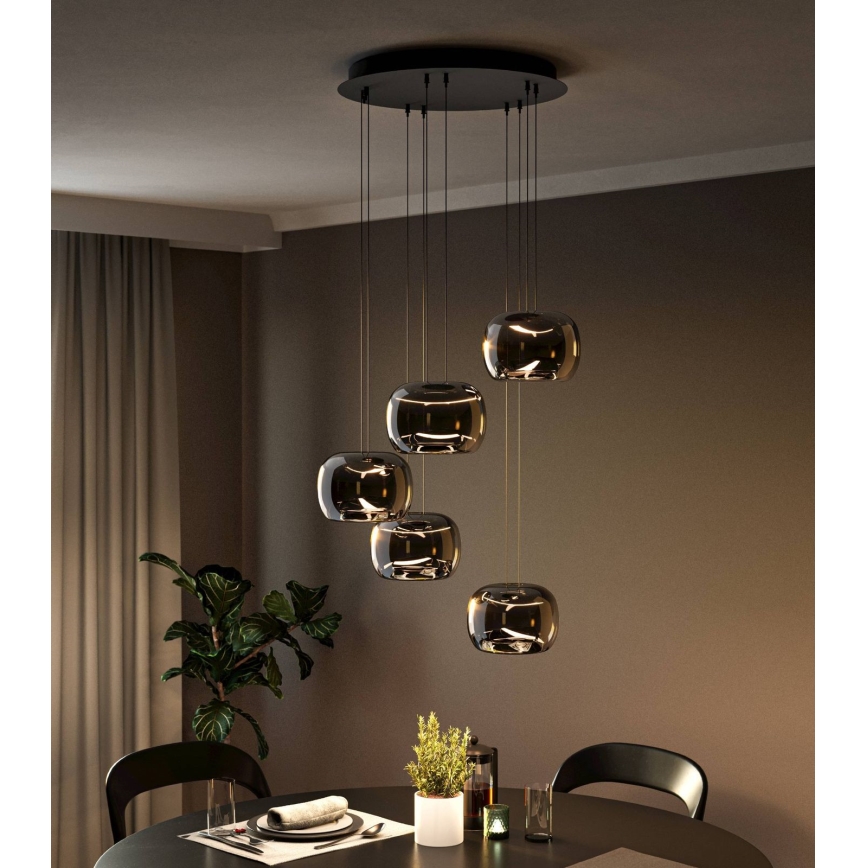 Eglo - LED stmievateľný luster na lankách 5xLED/5,8W/230V čierna/dymová