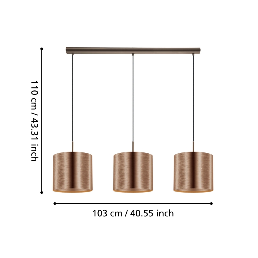 Eglo - Luster na lanku 3xE27/60W/230V medená