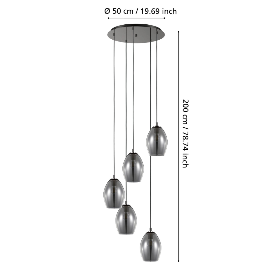 Eglo - Luster na lanku 5xE27/60W/230V dymová