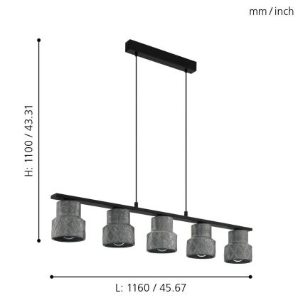 Eglo 39855 - Luster na lanku HILCOTT 5xE27/40W/230V