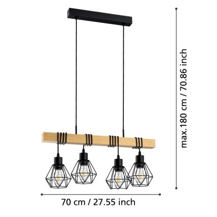 Eglo 43132 - Luster na lanku TOWNSHEND 4xE27/60W/230V basket