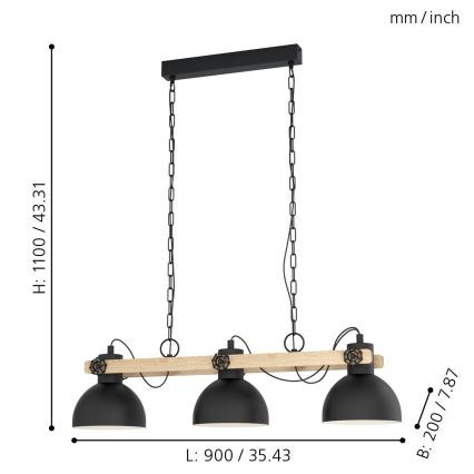 Eglo 43163 - Luster na reťazi LUBENHAM 3xE27/28W/230V