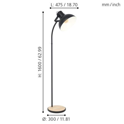 Eglo 43166 - Stojacia lampa LUBENHAM 1xE27/28W/230V