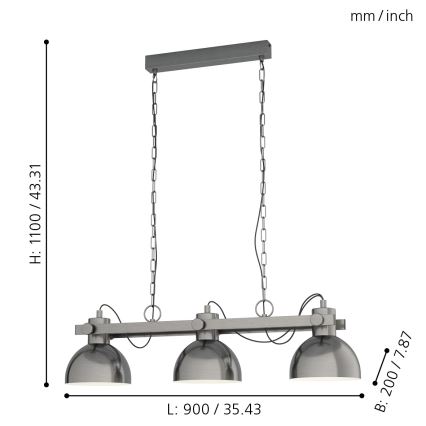 Eglo 43168 - Luster na reťazi LUBENHAM 3xE27/28W/230V