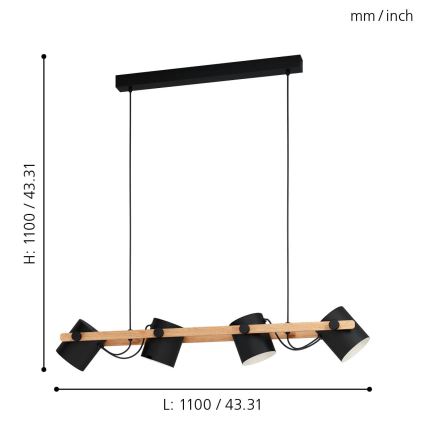 Eglo 43424 - Luster na lanku HORNWOOD 4xE27/28W/230V