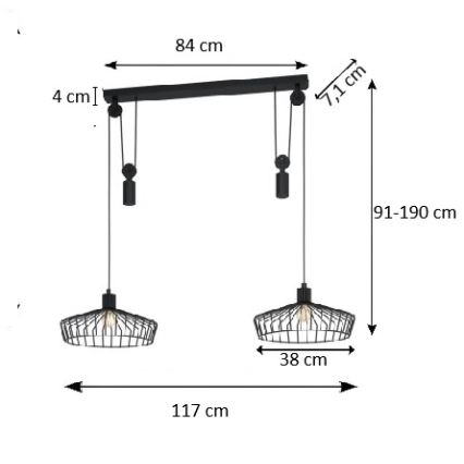 Eglo 43438 - Luster na lankách WINKWORTH 2xE27/40W/230V