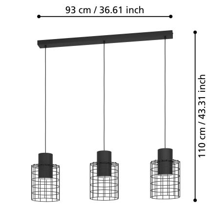 Eglo - Luster na lanku 3xE27/40W/230V čierna