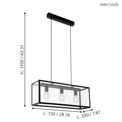 Eglo 49393 - Luster CHARTERHOUSE 3xE27/60W/230V