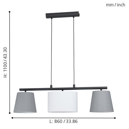 Eglo 55207 - LED luster na lane ALMEIDA 3xE14/25W/230V sivá