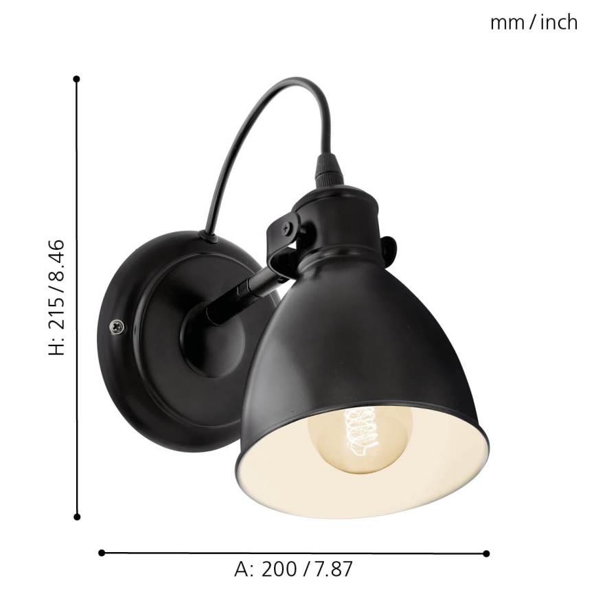 Eglo 55261 - Nástenné svietidlo PRIDDY 1xE27/40W/230V čierna