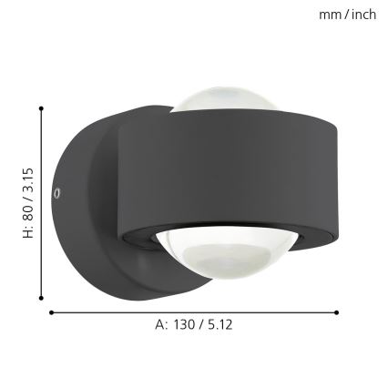 Eglo 64496 - LED nástenné svietidlo ONO PRO 2xLED/2,5W/230V antracit