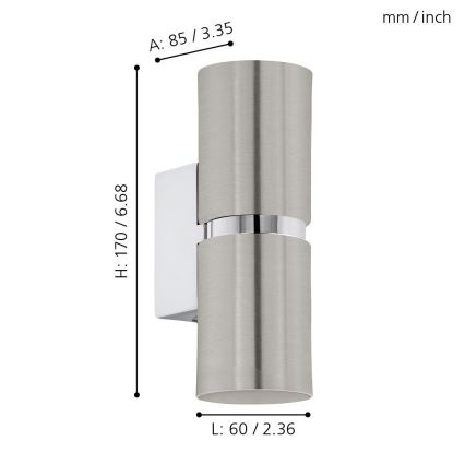 Eglo 64794 - LED Nástenné svietidlo PASSA PRO 2xGU10/3,3W/230V 3000K matný chróm