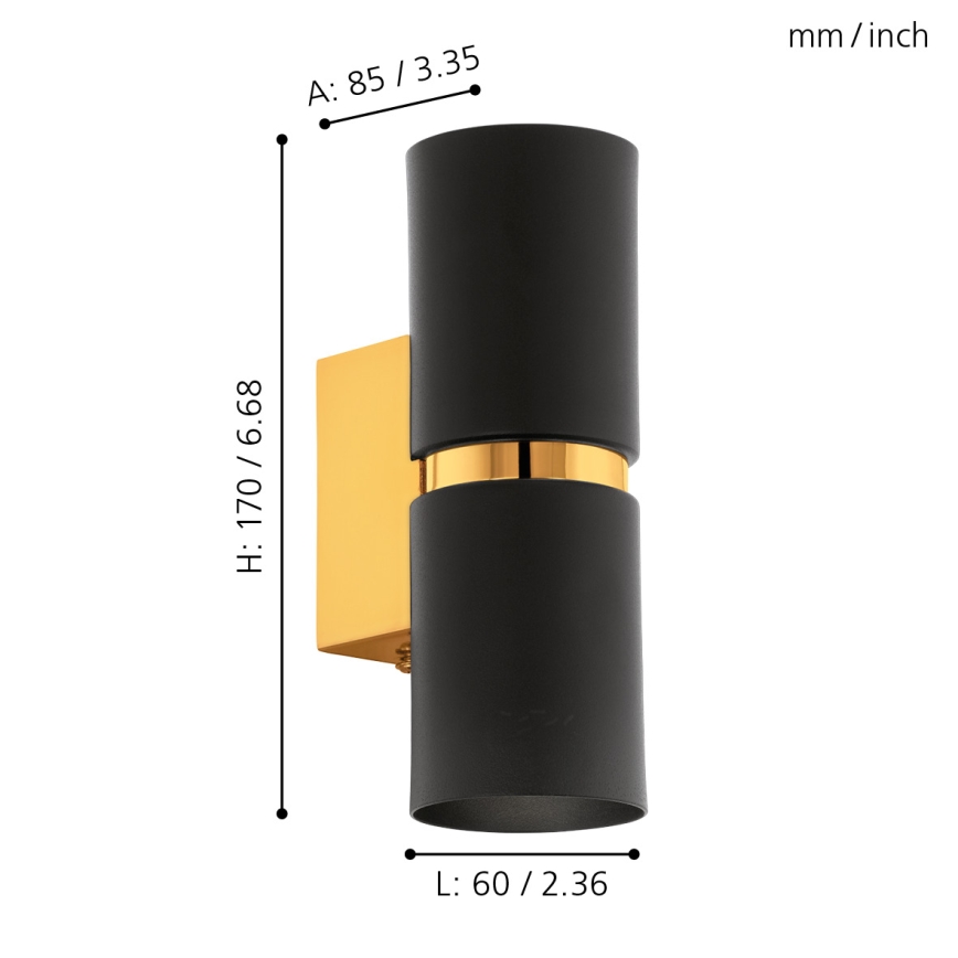 Eglo 64795 - LED Nástenné svietidlo PASSA PRO 2xGU10/3,3W/230V 3000K čierna/zlatá