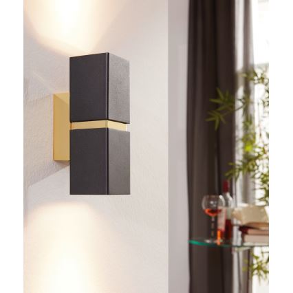Eglo 64798 - LED Nástenné svietidlo PASSA PRO 2xGU10/3,3W/230V 3000K čierna/zlatá