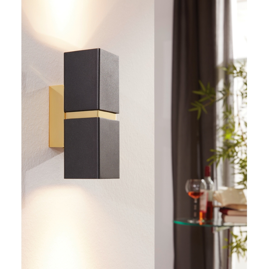 Eglo 64798 - LED Nástenné svietidlo PASSA PRO 2xGU10/3,3W/230V 3000K čierna/zlatá