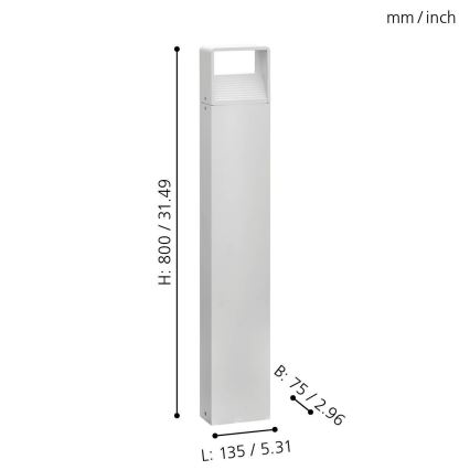 Eglo 65085 - LED Vonkajšia lampa DONINNI PRO LED/5W/230V 3000K 80 cm IP44 biela