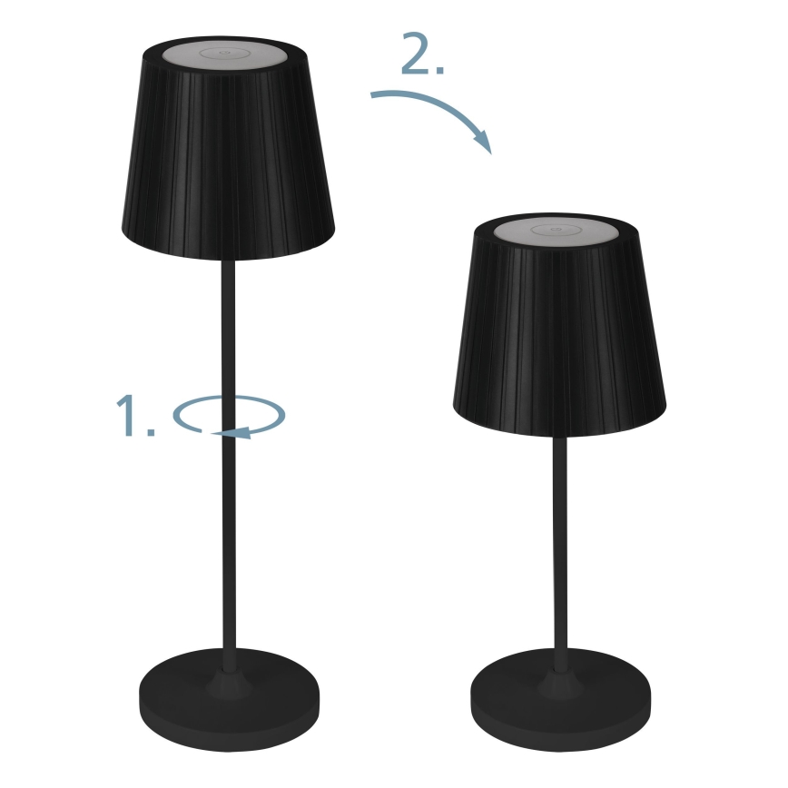 Eglo - LED Stmievaná vonkajšia nabíjateľná stolová lampa LED/3,8W/5V 2400/3000/4000K 2000 mAh IP44 čierna