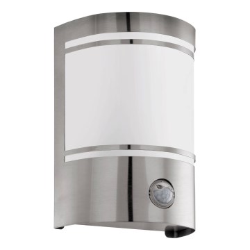 Eglo 79284 - Vonkajšie nástenné svietidlo so senzorom CERNO 1xE27/40W/230V lesklý chróm IP44