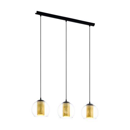 Eglo 79461 - Závesný luster na lankách BOLSANO 3xE27/28W/230V zlatá/čierna