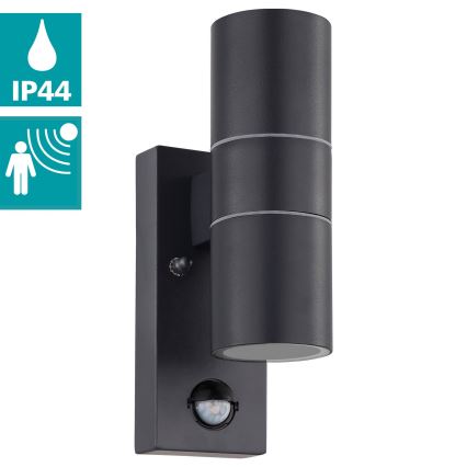 Eglo 79545- LED Vonkajšie nástenné svietidlo so senzorom ARAPONGAS 2xGU10/2,8W/230V IP44 čierna