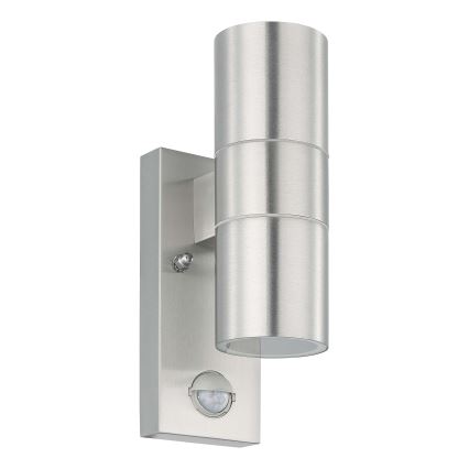 Eglo 79594- LED Vonkajšie nástenné svietidlo so senzorom ARAPONGAS 2xGU10/2,8W/230V IP44 matný chróm
