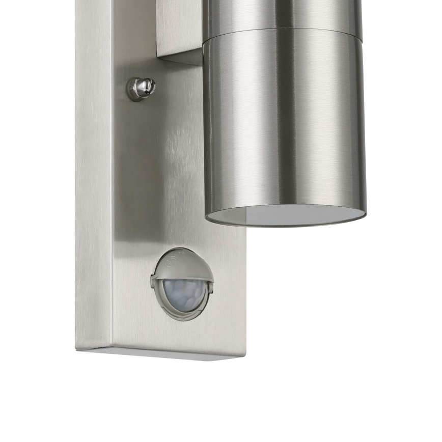 Eglo 79594- LED Vonkajšie nástenné svietidlo so senzorom ARAPONGAS 2xGU10/2,8W/230V IP44 matný chróm