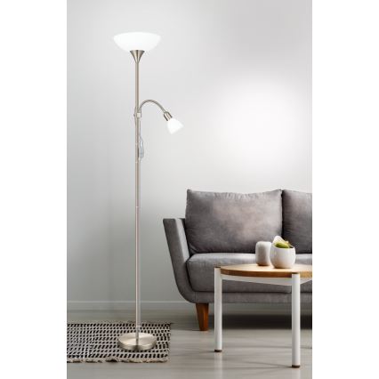 EGLO - Stojacia lampa 1xE27/60W + 1xE14/25W matný chróm
