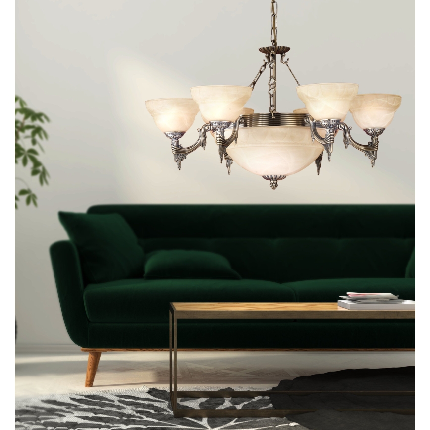Eglo - Luster na reťazi 9xE14/60W alabastrové sklo
