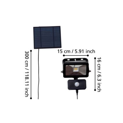 Eglo - LED Solárny reflektor so senzorom 15xLED/0,03W/3,7V 2600 mAh IP44