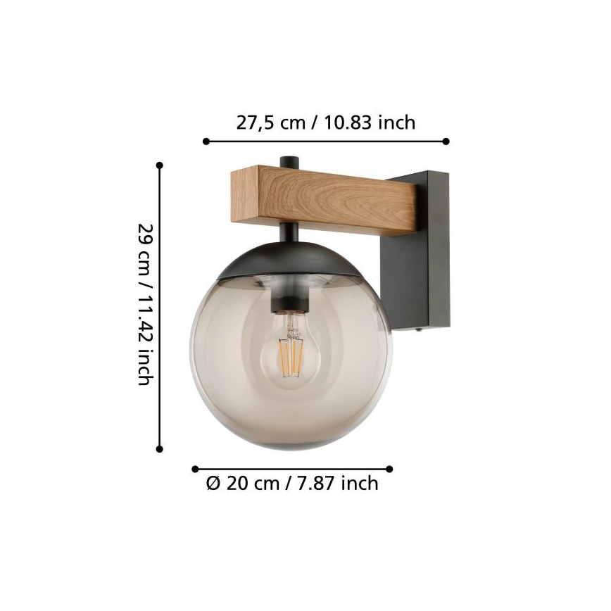 Eglo - Vonkajšie nástenné svietidlo 1xE27/40W/230V čierna/drevo IP44