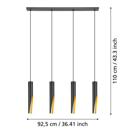 Eglo - LED Luster na lanku 4xGU10/4,5W/230V čierna/zlatá