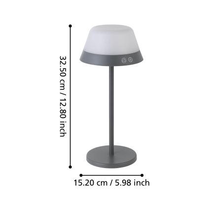 Eglo - LED RGBW Stmievateľná dotyková vonkajšia lampa 2v1 LED/1,5W/5V 2600 mAh IP54 šedá