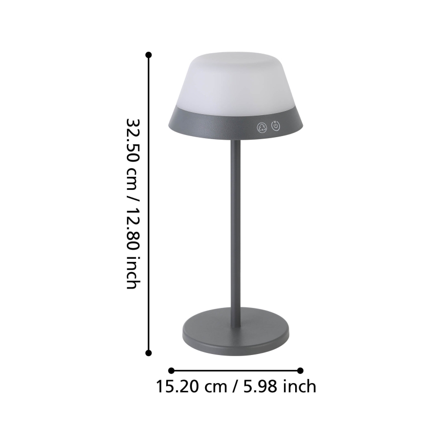 Eglo - LED RGBW Stmievateľná dotyková vonkajšia lampa 2v1 LED/1,5W/5V 2600 mAh IP54 šedá