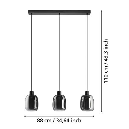 Eglo - LED RGBW Stmievateľný luster na lanku 3xLED/3,7W/230V 2700-6500K šedá
